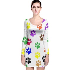 Pawprints-paw-prints-paw-animal Long Sleeve Velvet Bodycon Dress