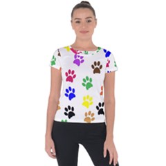 Pawprints-paw-prints-paw-animal Short Sleeve Sports Top  by Ravend