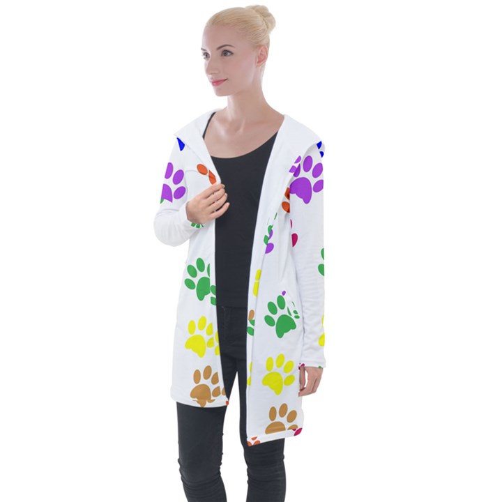 Pawprints-paw-prints-paw-animal Longline Hooded Cardigan