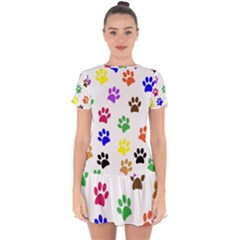 Pawprints-paw-prints-paw-animal Drop Hem Mini Chiffon Dress by Ravend