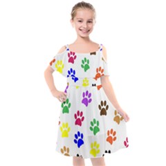 Pawprints-paw-prints-paw-animal Kids  Cut Out Shoulders Chiffon Dress by Ravend