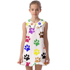 Pawprints-paw-prints-paw-animal Kids  Pilgrim Collar Ruffle Hem Dress by Ravend