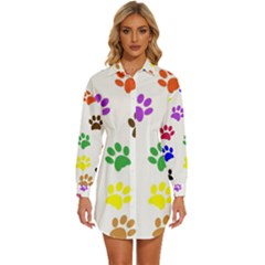 Pawprints-paw-prints-paw-animal Womens Long Sleeve Shirt Dress