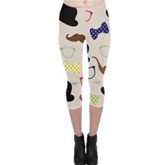 Moustache-hat-bowler-bowler-hat Capri Leggings  by Ravend