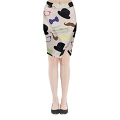 Moustache-hat-bowler-bowler-hat Midi Wrap Pencil Skirt by Ravend