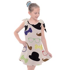 Moustache-hat-bowler-bowler-hat Kids  Tie Up Tunic Dress by Ravend