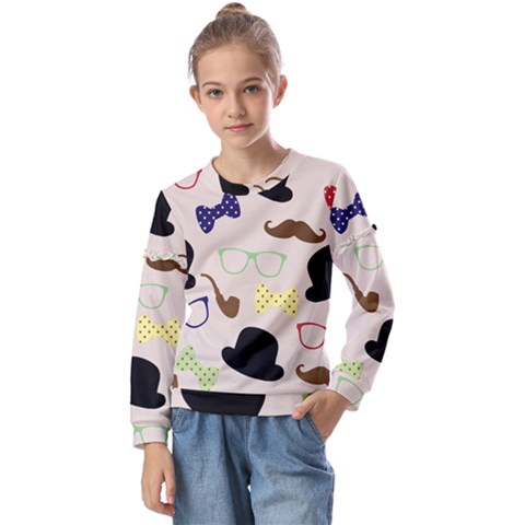 Moustache-hat-bowler-bowler-hat Kids  Long Sleeve T-shirt With Frill  by Ravend