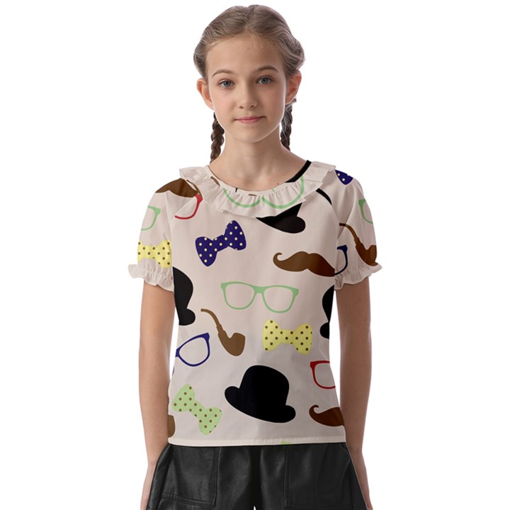 Moustache-hat-bowler-bowler-hat Kids  Frill Chiffon Blouse