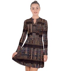 Old Bookshelf Orderly Antique Books Long Sleeve Panel Dress by Ravend