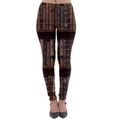 Old Bookshelf Orderly Antique Books Lightweight Velour Leggings by Ravend