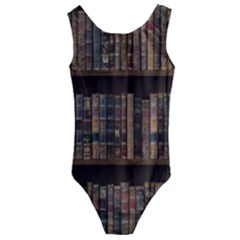 Old Bookshelf Orderly Antique Books Kids  Cut-out Back One Piece Swimsuit by Ravend