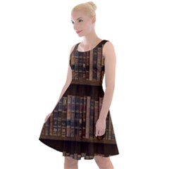 Old Bookshelf Orderly Antique Books Knee Length Skater Dress by Ravend