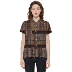 Old Bookshelf Orderly Antique Books Short Sleeve Pocket Shirt by Ravend