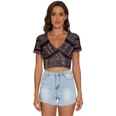 Old Bookshelf Orderly Antique Books V-neck Crop Top by Ravend