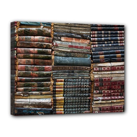 Pile Of Books Photo Of Assorted Book Lot Backyard Antique Store Canvas 14  X 11  (stretched) by Ravend