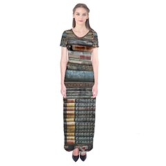 Pile Of Books Photo Of Assorted Book Lot Backyard Antique Store Short Sleeve Maxi Dress by Ravend