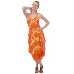 Orange  Leaf And Butterflies Design Layered Bottom Dress