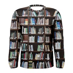 Book Collection In Brown Wooden Bookcases Books Bookshelf Library Men s Long Sleeve T-shirt by Ravend