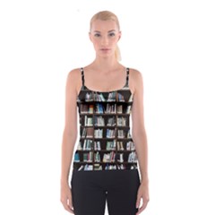 Book Collection In Brown Wooden Bookcases Books Bookshelf Library Spaghetti Strap Top by Ravend