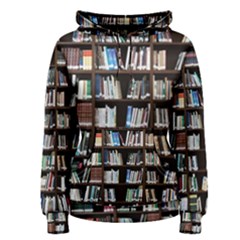 Book Collection In Brown Wooden Bookcases Books Bookshelf Library Women s Pullover Hoodie