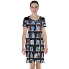 Book Collection In Brown Wooden Bookcases Books Bookshelf Library Short Sleeve Nightdress by Ravend