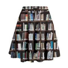 Book Collection In Brown Wooden Bookcases Books Bookshelf Library High Waist Skirt by Ravend