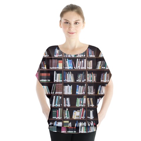 Book Collection In Brown Wooden Bookcases Books Bookshelf Library Batwing Chiffon Blouse by Ravend