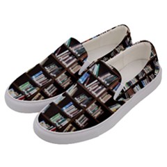 Book Collection In Brown Wooden Bookcases Books Bookshelf Library Men s Canvas Slip Ons by Ravend