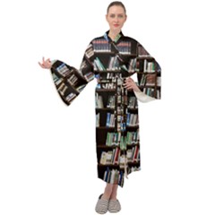 Book Collection In Brown Wooden Bookcases Books Bookshelf Library Maxi Velvet Kimono by Ravend