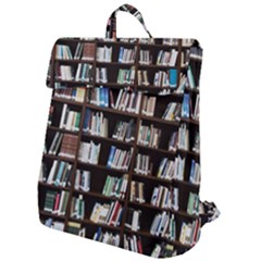 Book Collection In Brown Wooden Bookcases Books Bookshelf Library Flap Top Backpack by Ravend