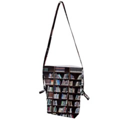 Book Collection In Brown Wooden Bookcases Books Bookshelf Library Folding Shoulder Bag by Ravend