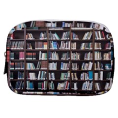 Book Collection In Brown Wooden Bookcases Books Bookshelf Library Make Up Pouch (small) by Ravend