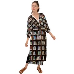 Book Collection In Brown Wooden Bookcases Books Bookshelf Library Grecian Style  Maxi Dress by Ravend