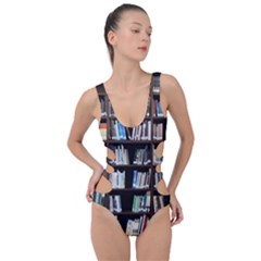 Book Collection In Brown Wooden Bookcases Books Bookshelf Library Side Cut Out Swimsuit by Ravend