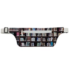 Book Collection In Brown Wooden Bookcases Books Bookshelf Library Active Waist Bag by Ravend