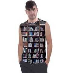 Book Collection In Brown Wooden Bookcases Books Bookshelf Library Men s Regular Tank Top by Ravend