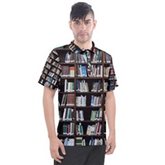 Book Collection In Brown Wooden Bookcases Books Bookshelf Library Men s Polo T-shirt by Ravend