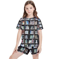 Book Collection In Brown Wooden Bookcases Books Bookshelf Library Kids  T-shirt And Sports Shorts Set by Ravend