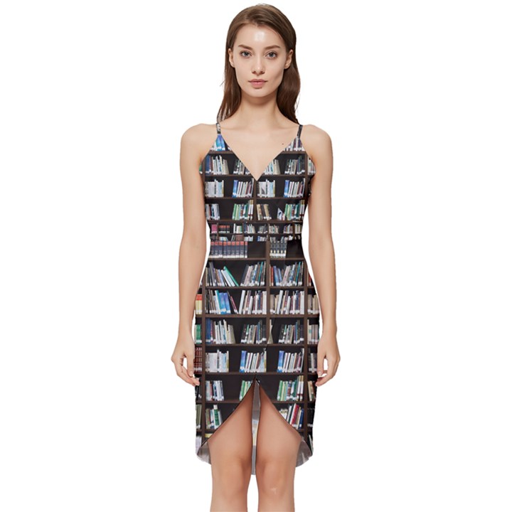 Book Collection In Brown Wooden Bookcases Books Bookshelf Library Wrap Frill Dress