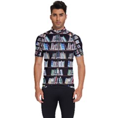 Book Collection In Brown Wooden Bookcases Books Bookshelf Library Men s Short Sleeve Cycling Jersey by Ravend