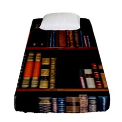 Assorted Title Of Books Piled In The Shelves Assorted Book Lot Inside The Wooden Shelf Fitted Sheet (single Size) by Ravend