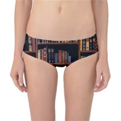 Assorted Title Of Books Piled In The Shelves Assorted Book Lot Inside The Wooden Shelf Classic Bikini Bottoms by Ravend