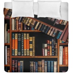 Assorted Title Of Books Piled In The Shelves Assorted Book Lot Inside The Wooden Shelf Duvet Cover Double Side (king Size) by Ravend