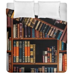 Assorted Title Of Books Piled In The Shelves Assorted Book Lot Inside The Wooden Shelf Duvet Cover Double Side (california King Size) by Ravend