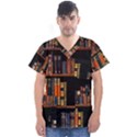 Assorted Title Of Books Piled In The Shelves Assorted Book Lot Inside The Wooden Shelf Men s V-Neck Scrub Top View1