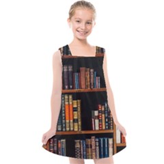 Assorted Title Of Books Piled In The Shelves Assorted Book Lot Inside The Wooden Shelf Kids  Cross Back Dress by Ravend