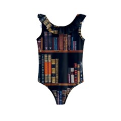 Assorted Title Of Books Piled In The Shelves Assorted Book Lot Inside The Wooden Shelf Kids  Frill Swimsuit by Ravend