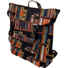 Assorted Title Of Books Piled In The Shelves Assorted Book Lot Inside The Wooden Shelf Buckle Up Backpack by Ravend