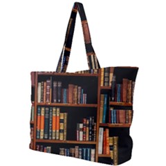 Assorted Title Of Books Piled In The Shelves Assorted Book Lot Inside The Wooden Shelf Simple Shoulder Bag by Ravend