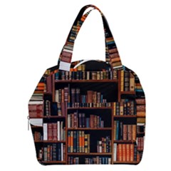 Assorted Title Of Books Piled In The Shelves Assorted Book Lot Inside The Wooden Shelf Boxy Hand Bag by Ravend